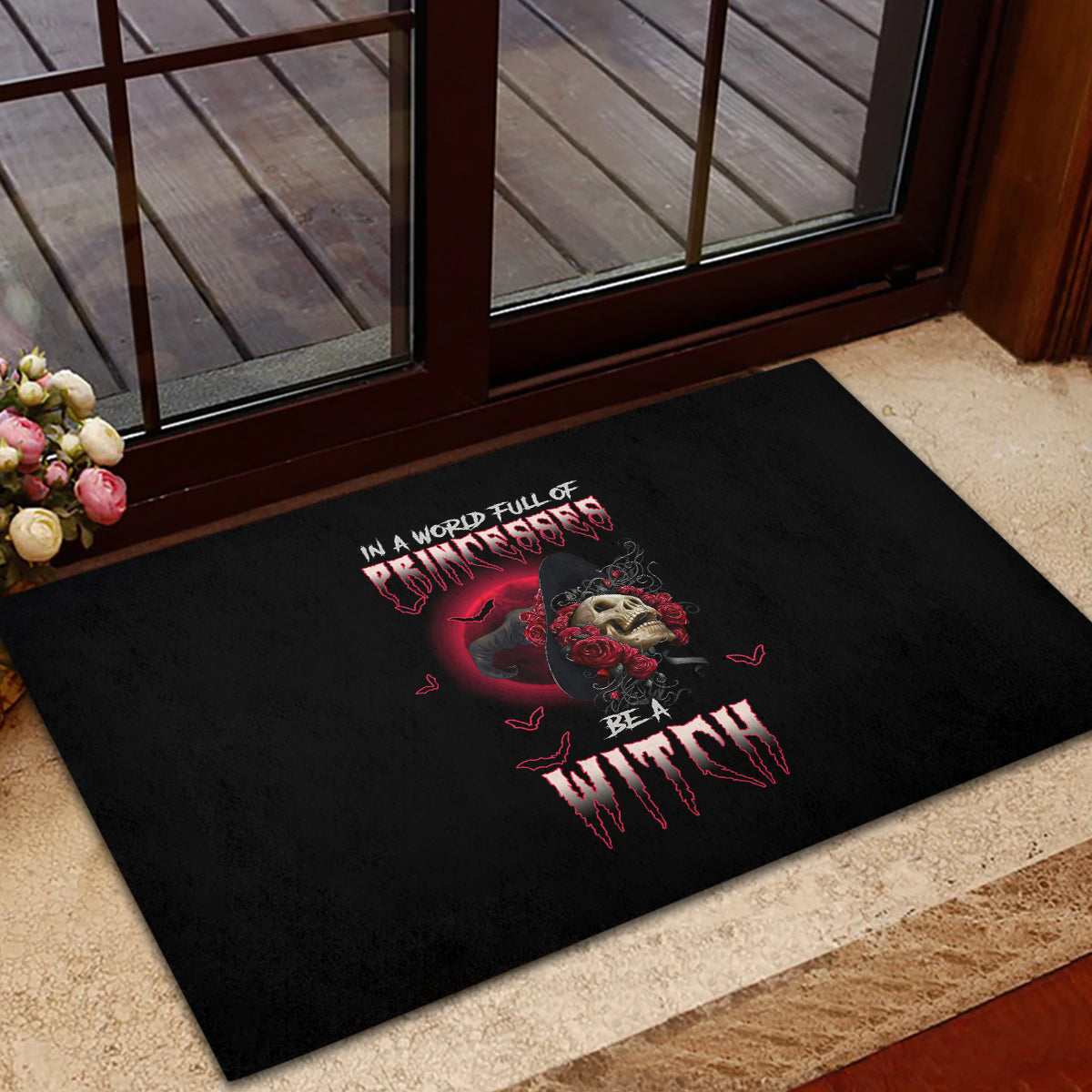 In A World Full Of Princesses Be A Witch Rose Skull Rubber Doormat - Wonder Print Shop