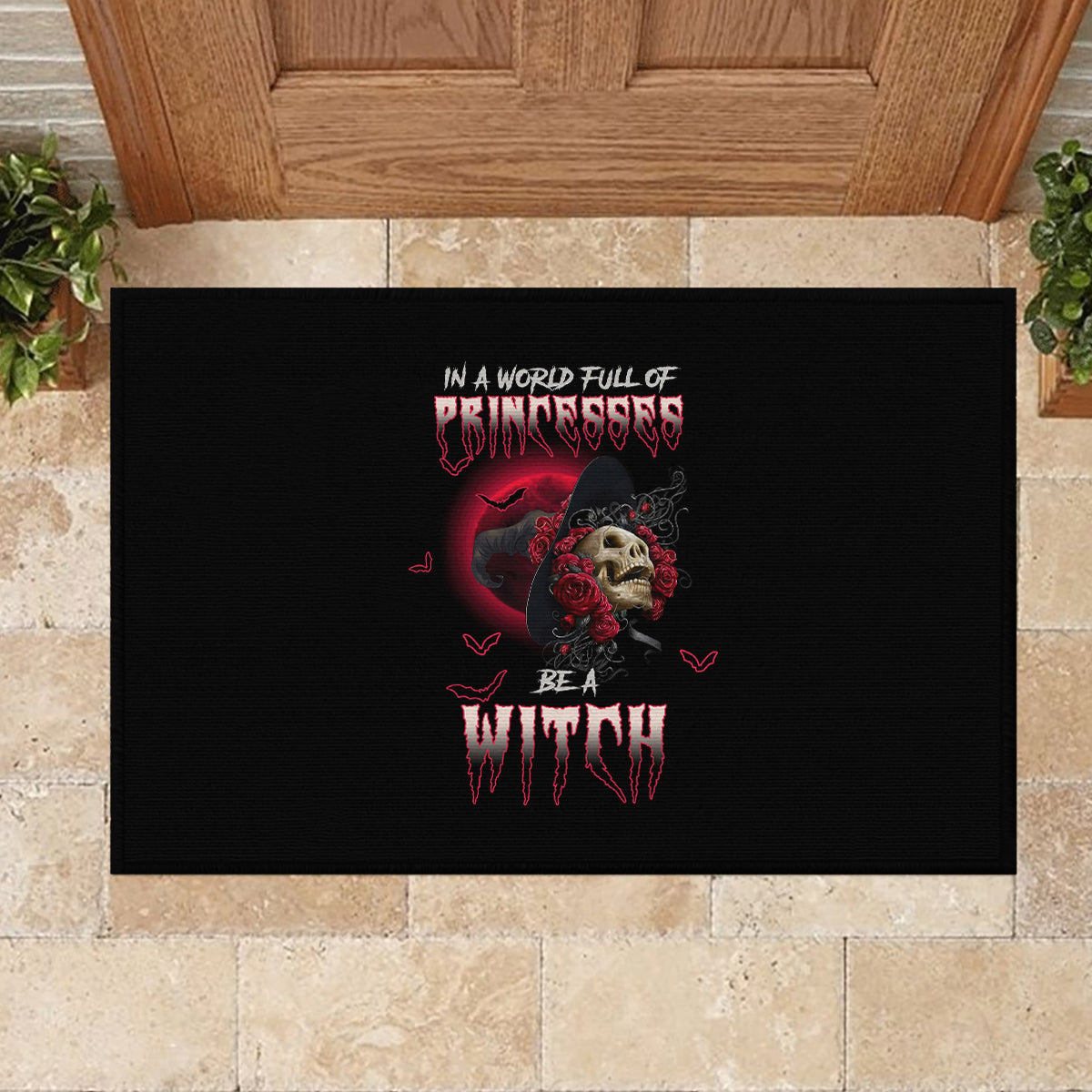In A World Full Of Princesses Be A Witch Rose Skull Rubber Doormat - Wonder Print Shop