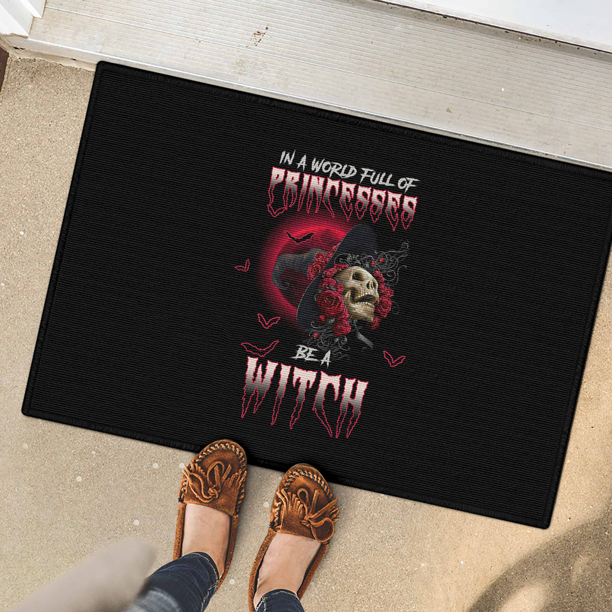 In A World Full Of Princesses Be A Witch Rose Skull Rubber Doormat - Wonder Print Shop