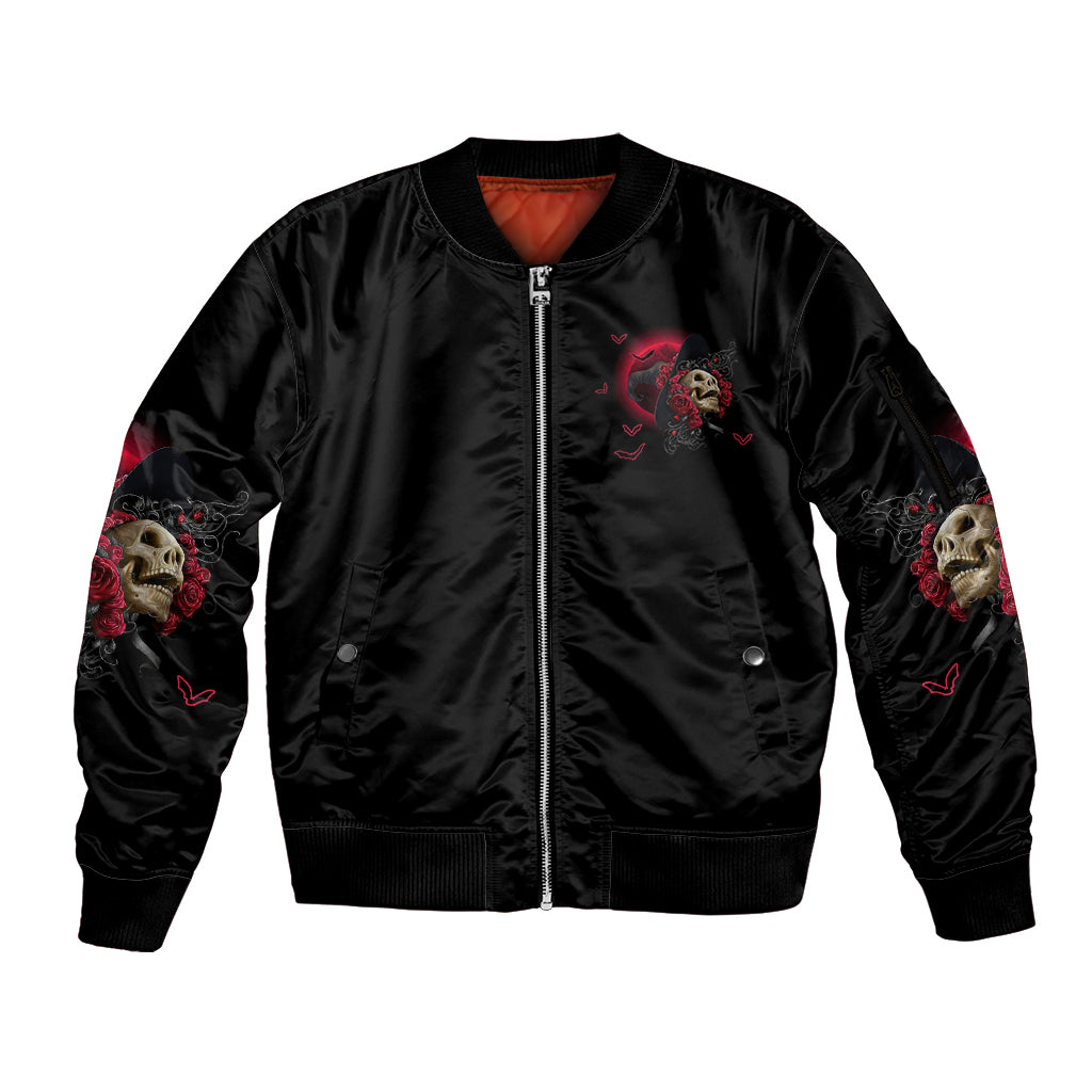 In A World Full Of Princesses Be A Witch Rose Skull Sleeve Zip Bomber Jacket - Wonder Print Shop