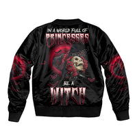 In A World Full Of Princesses Be A Witch Rose Skull Sleeve Zip Bomber Jacket - Wonder Print Shop