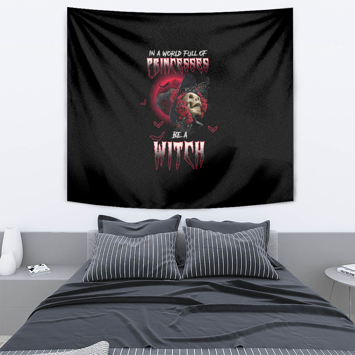 In A World Full Of Princesses Be A Witch Rose Skull Tapestry - Wonder Print Shop
