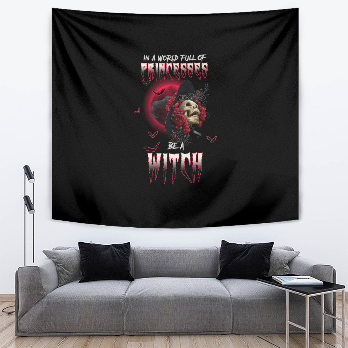 In A World Full Of Princesses Be A Witch Rose Skull Tapestry - Wonder Print Shop