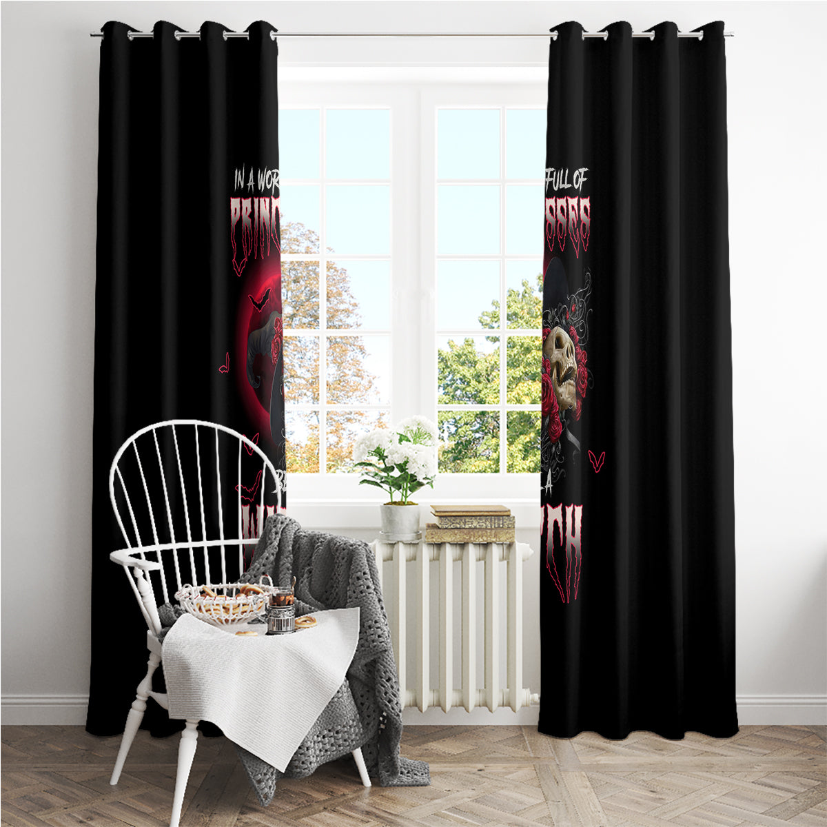 In A World Full Of Princesses Be A Witch Rose Skull Window Curtain - Wonder Print Shop