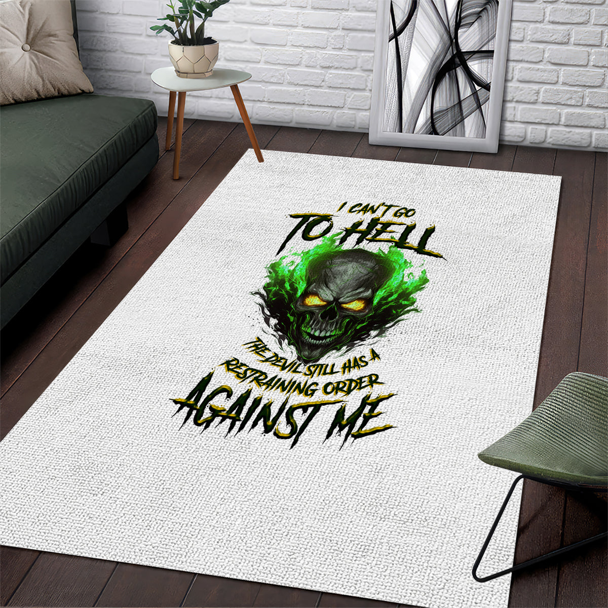 I Can't Go To Hell Fire Eyes Skull Area Rug - Wonder Print Shop