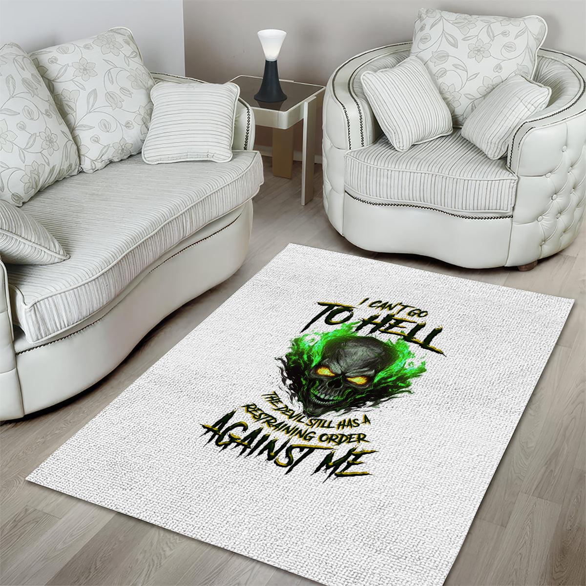 I Can't Go To Hell Fire Eyes Skull Area Rug - Wonder Print Shop