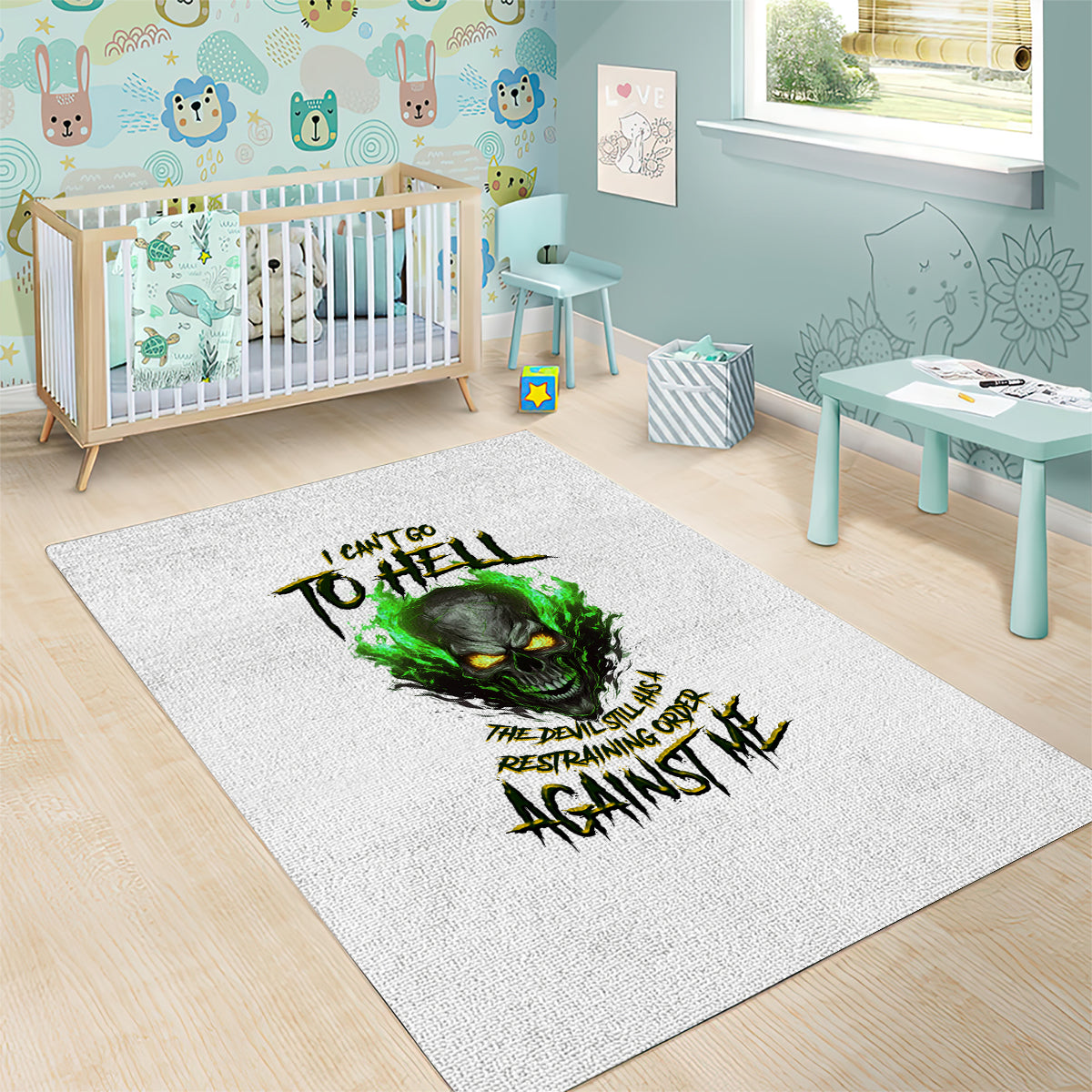 I Can't Go To Hell Fire Eyes Skull Area Rug - Wonder Print Shop