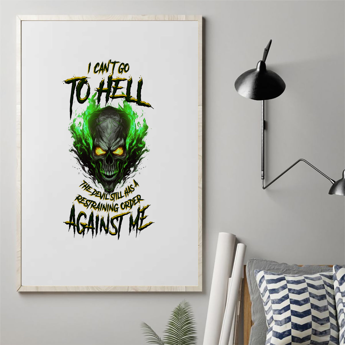 I Can't Go To Hell Fire Eyes Skull Canvas Wall Art - Wonder Print Shop