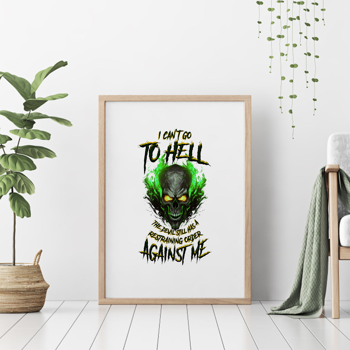 I Can't Go To Hell Fire Eyes Skull Canvas Wall Art - Wonder Print Shop