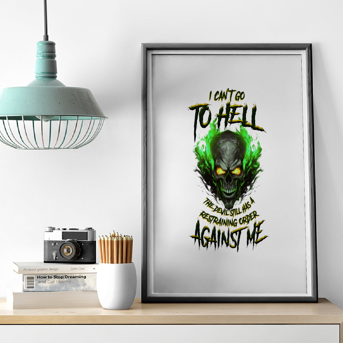 I Can't Go To Hell Fire Eyes Skull Canvas Wall Art - Wonder Print Shop