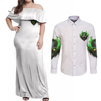 I Can't Go To Hell Fire Eyes Skull Couples Matching Off Shoulder Maxi Dress and Long Sleeve Button Shirt - Wonder Print Shop