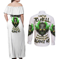 I Can't Go To Hell Fire Eyes Skull Couples Matching Off Shoulder Maxi Dress and Long Sleeve Button Shirt - Wonder Print Shop