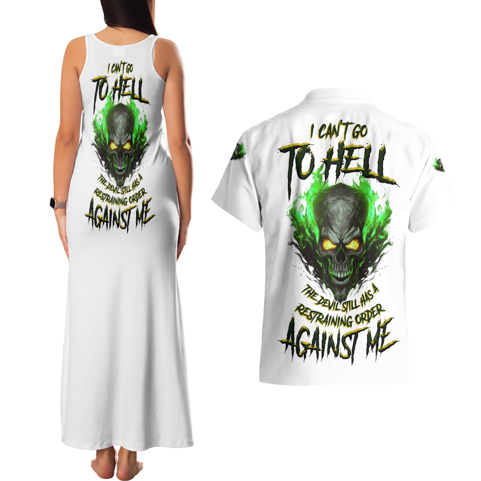 I Can't Go To Hell Fire Eyes Skull Couples Matching Tank Maxi Dress and Hawaiian Shirt - Wonder Print Shop