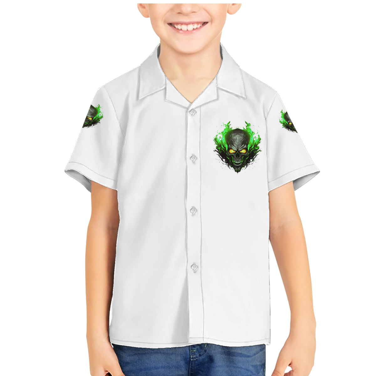 I Can't Go To Hell Fire Eyes Skull Family Matching Mermaid Dress and Hawaiian Shirt - Wonder Print Shop