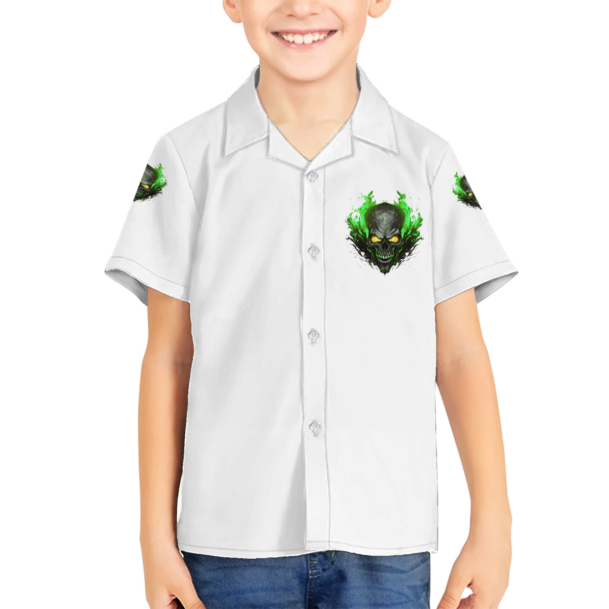 I Can't Go To Hell Fire Eyes Skull Family Matching Puletasi Dress and Hawaiian Shirt - Wonder Print Shop