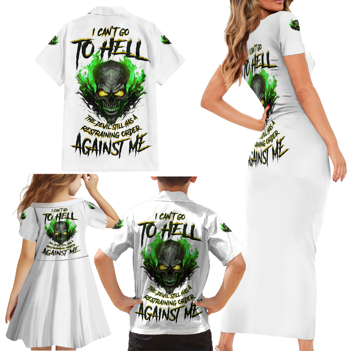 I Can't Go To Hell Fire Eyes Skull Family Matching Short Sleeve Bodycon Dress and Hawaiian Shirt - Wonder Print Shop