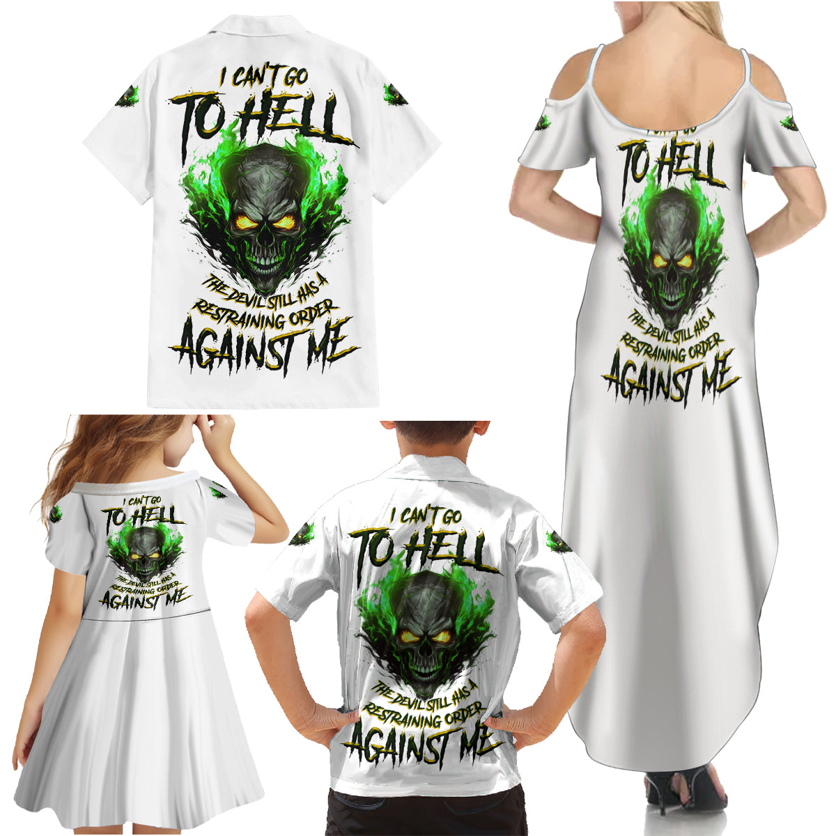 I Can't Go To Hell Fire Eyes Skull Family Matching Summer Maxi Dress and Hawaiian Shirt - Wonder Print Shop