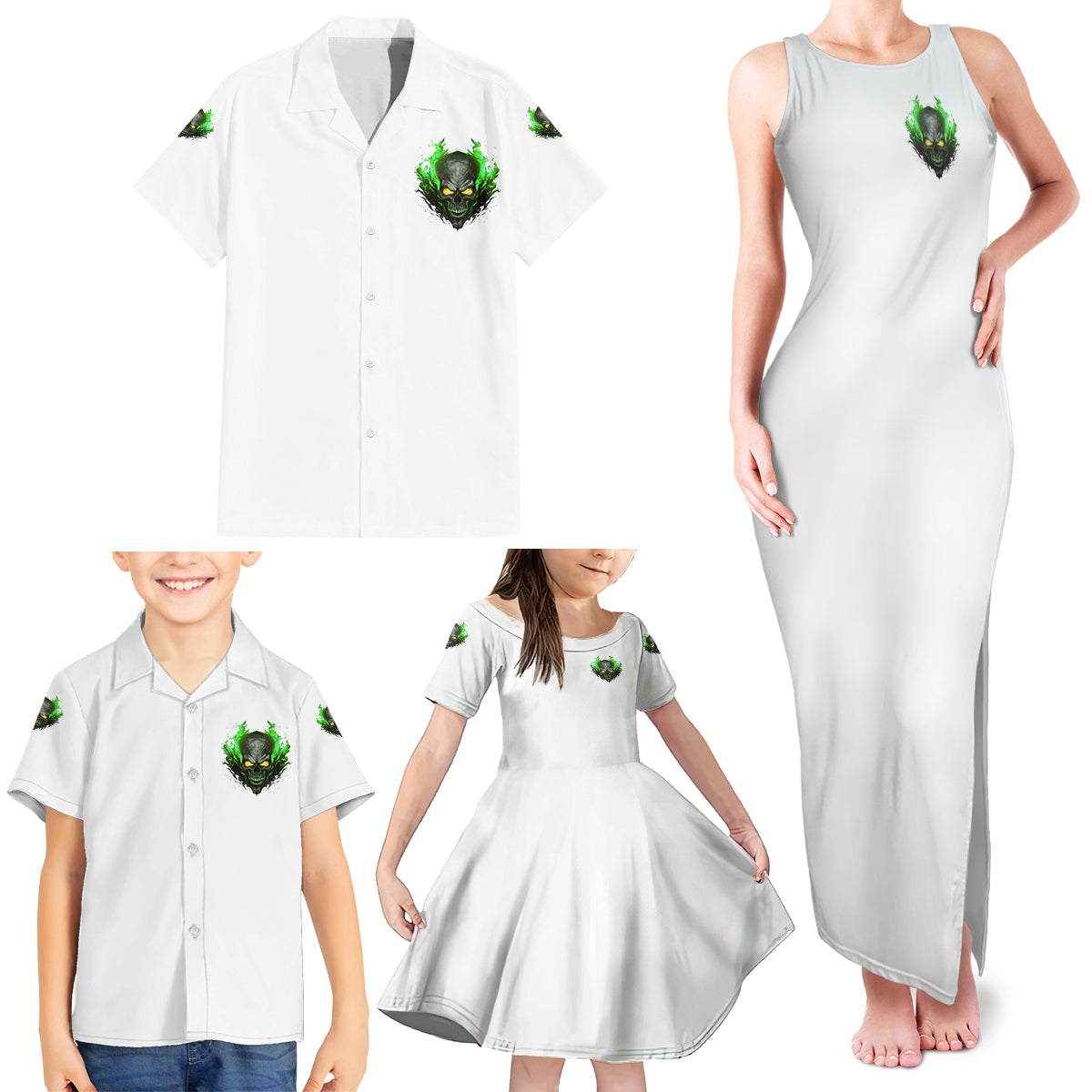 I Can't Go To Hell Fire Eyes Skull Family Matching Tank Maxi Dress and Hawaiian Shirt - Wonder Print Shop