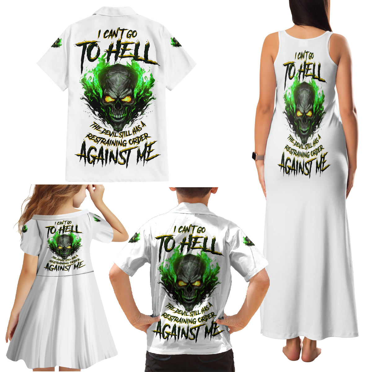 I Can't Go To Hell Fire Eyes Skull Family Matching Tank Maxi Dress and Hawaiian Shirt - Wonder Print Shop