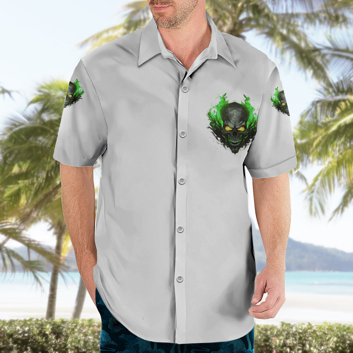 I Can't Go To Hell Fire Eyes Skull Hawaiian Shirt - Wonder Print Shop