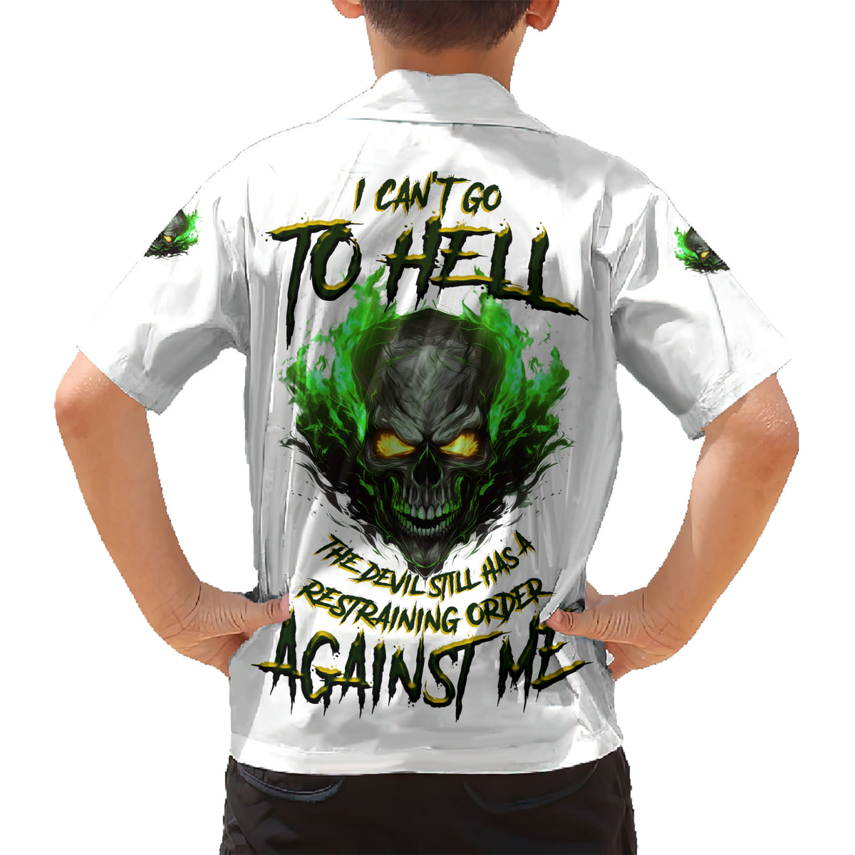 I Can't Go To Hell Fire Eyes Skull Kid Hawaiian Shirt - Wonder Print Shop