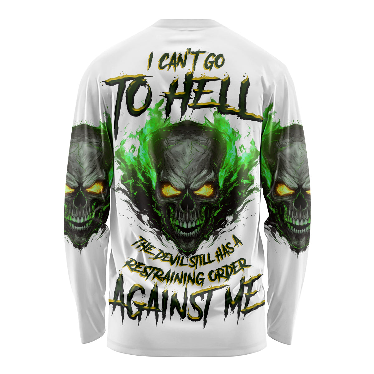 I Can't Go To Hell Fire Eyes Skull Long Sleeve Shirt - Wonder Print Shop