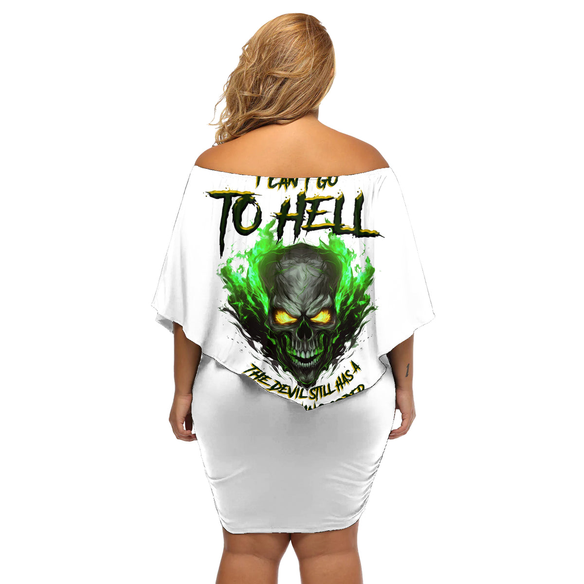 I Can't Go To Hell Fire Eyes Skull Off Shoulder Short Dress - Wonder Print Shop