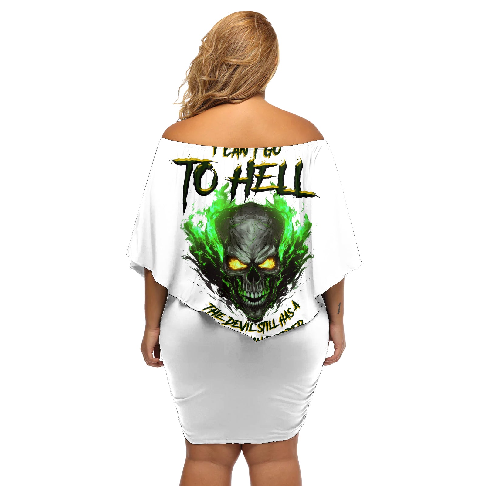 I Can't Go To Hell Fire Eyes Skull Off Shoulder Short Dress - Wonder Print Shop