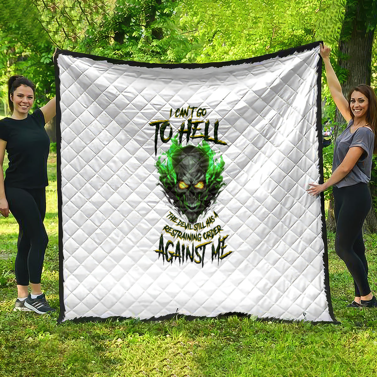 I Can't Go To Hell Fire Eyes Skull Quilt - Wonder Print Shop