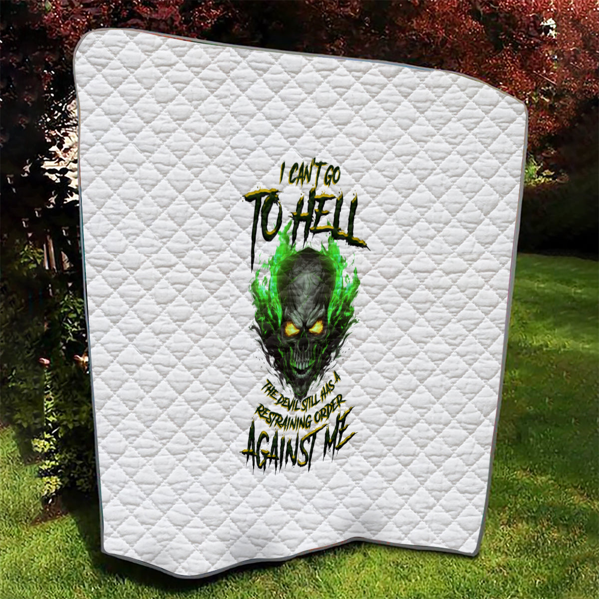 I Can't Go To Hell Fire Eyes Skull Quilt - Wonder Print Shop