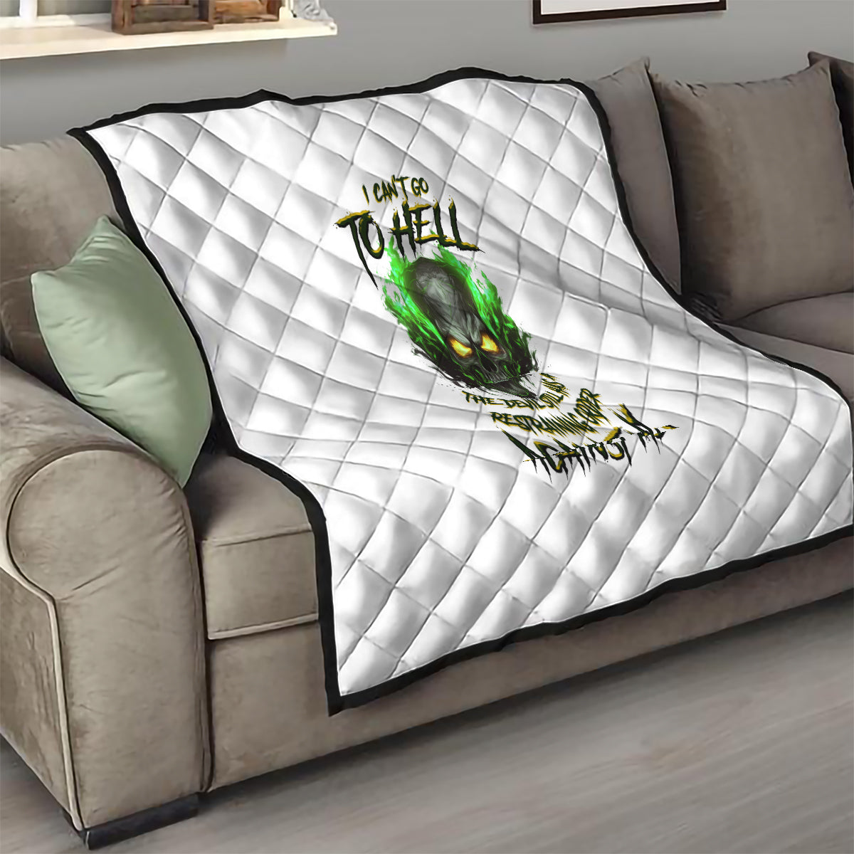 I Can't Go To Hell Fire Eyes Skull Quilt - Wonder Print Shop