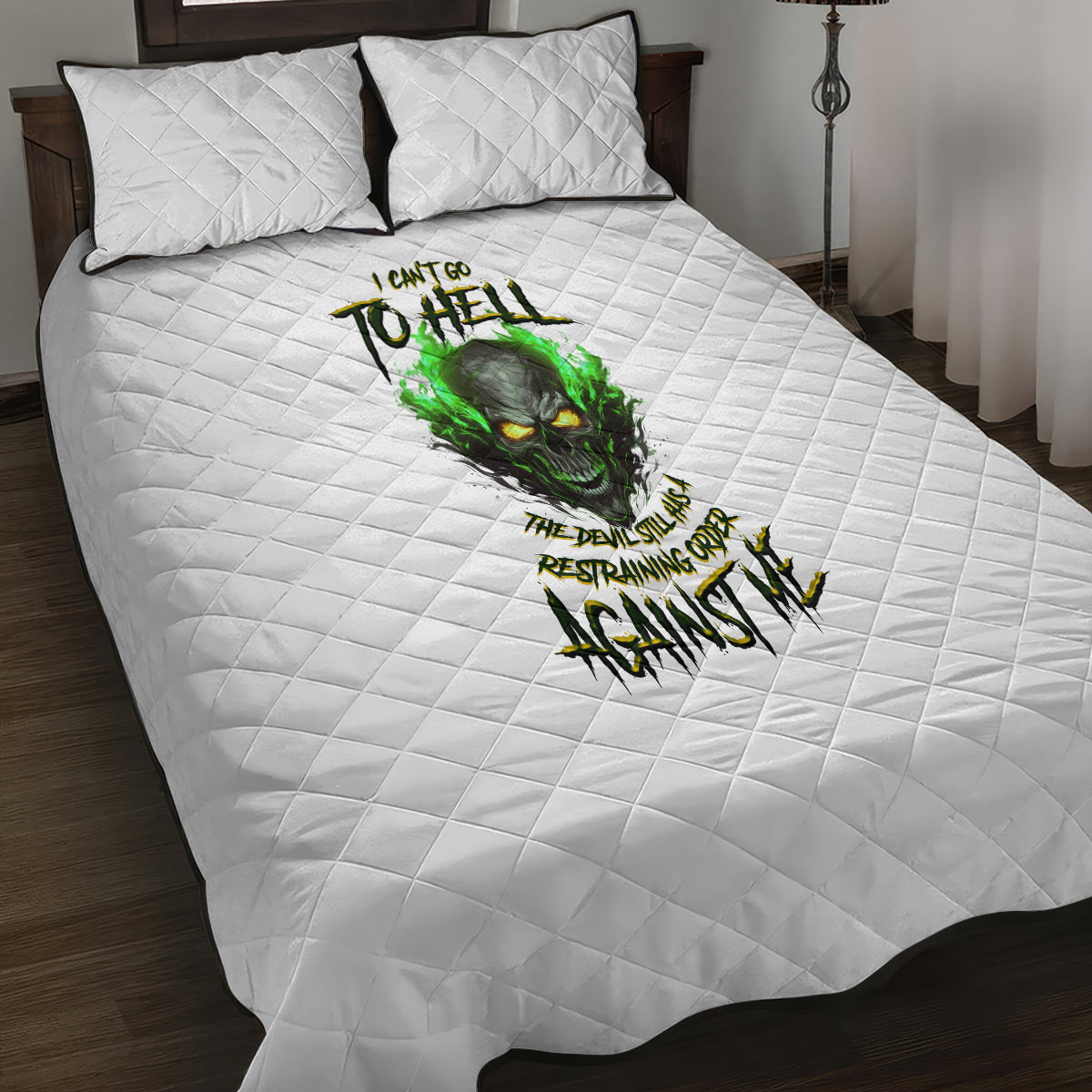 I Can't Go To Hell Fire Eyes Skull Quilt Bed Set - Wonder Print Shop