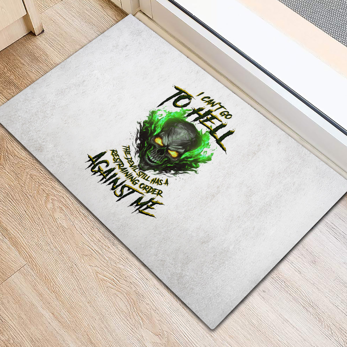 I Can't Go To Hell Fire Eyes Skull Rubber Doormat - Wonder Print Shop