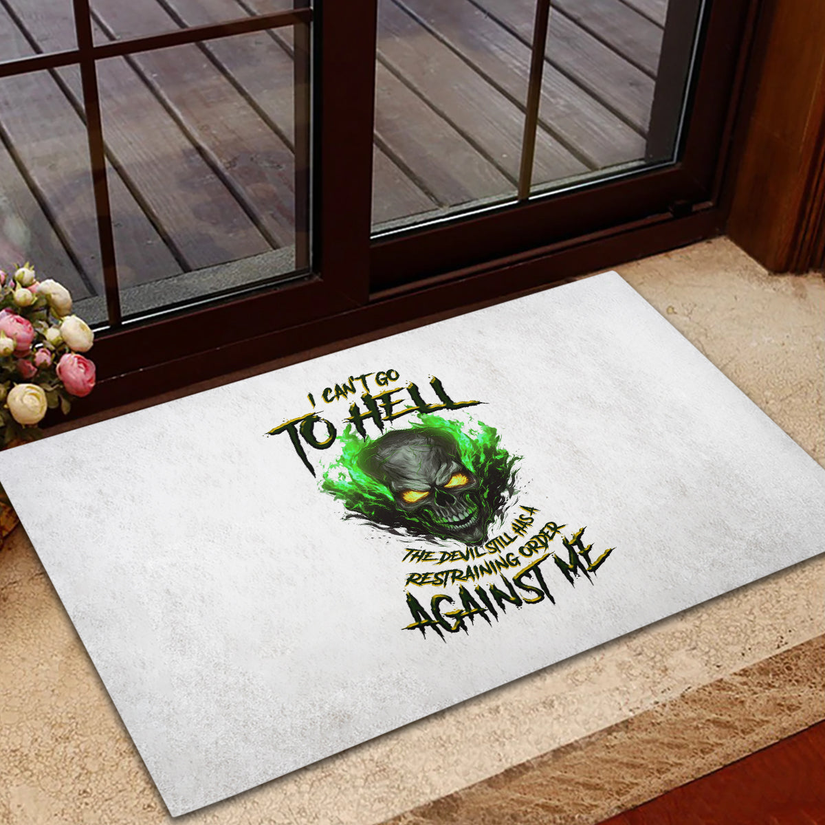 I Can't Go To Hell Fire Eyes Skull Rubber Doormat - Wonder Print Shop