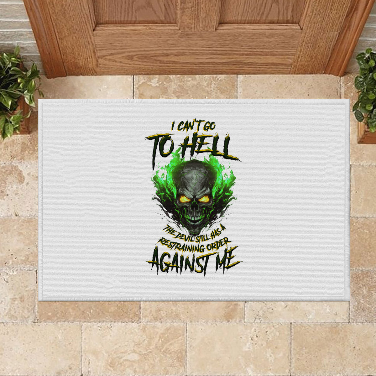 I Can't Go To Hell Fire Eyes Skull Rubber Doormat - Wonder Print Shop