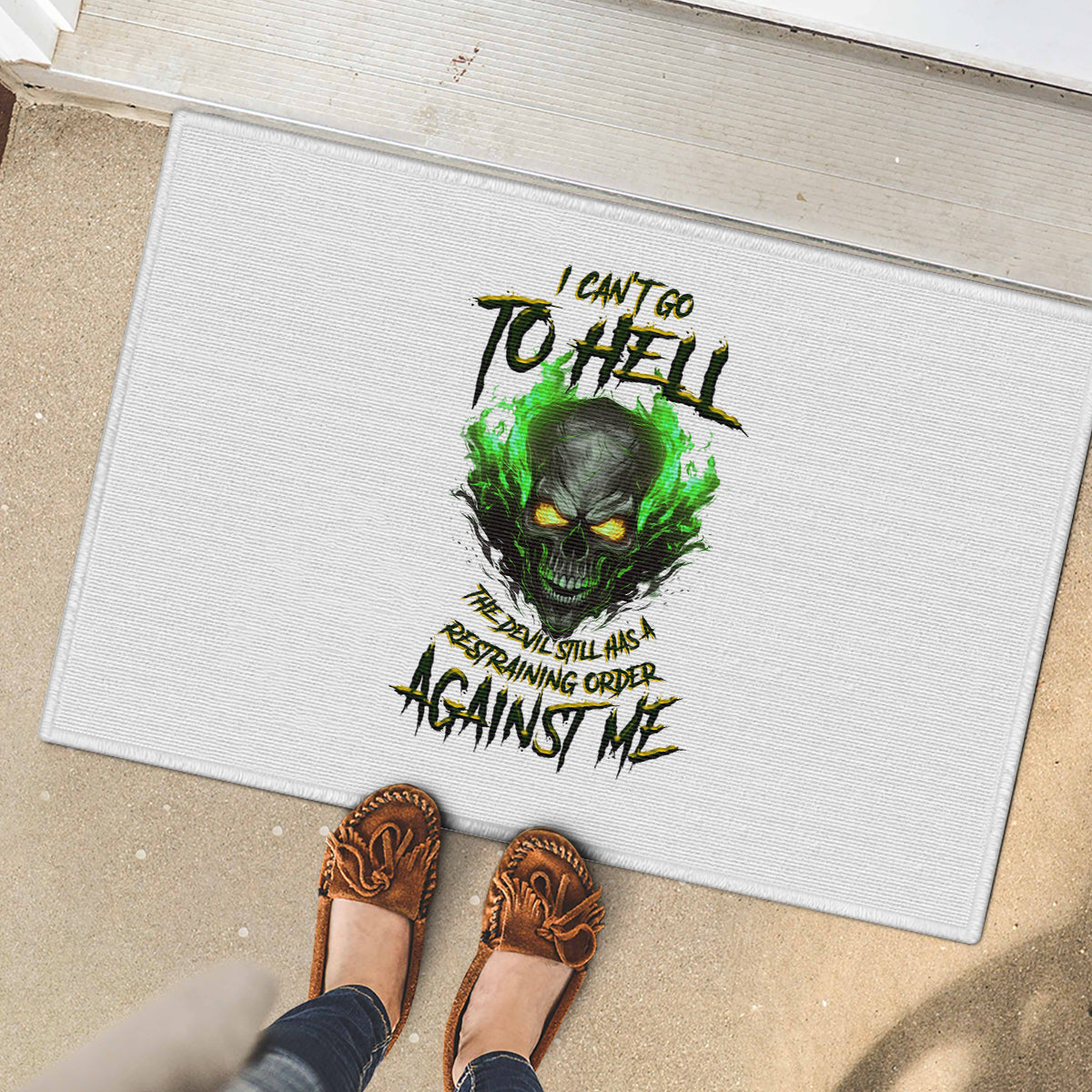 I Can't Go To Hell Fire Eyes Skull Rubber Doormat - Wonder Print Shop