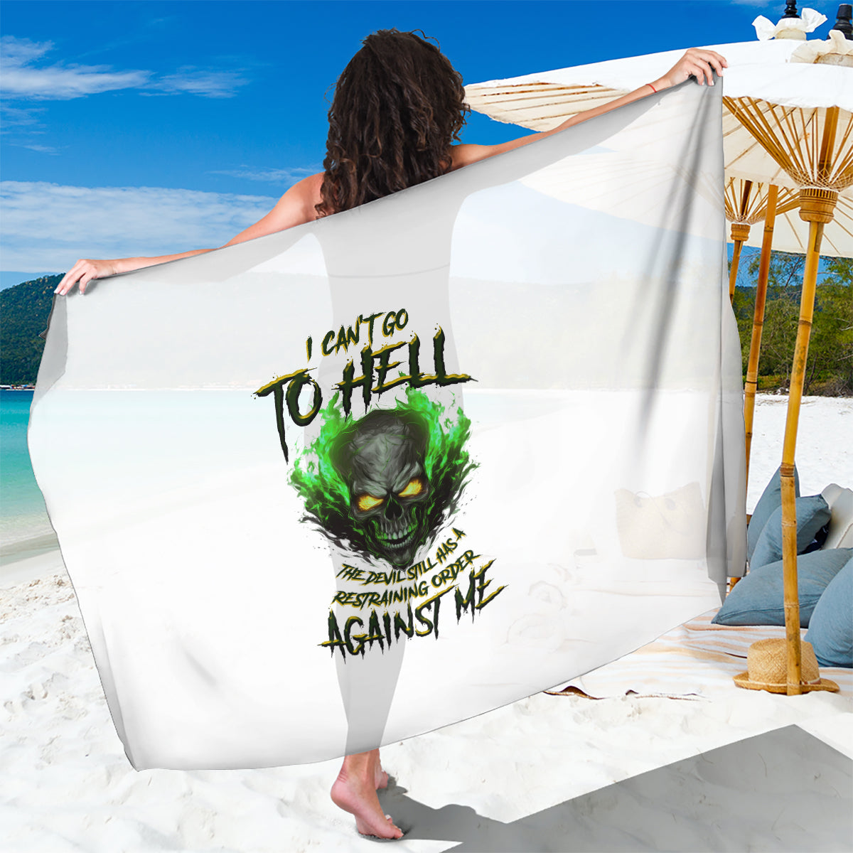 I Can't Go To Hell Fire Eyes Skull Sarong - Wonder Print Shop