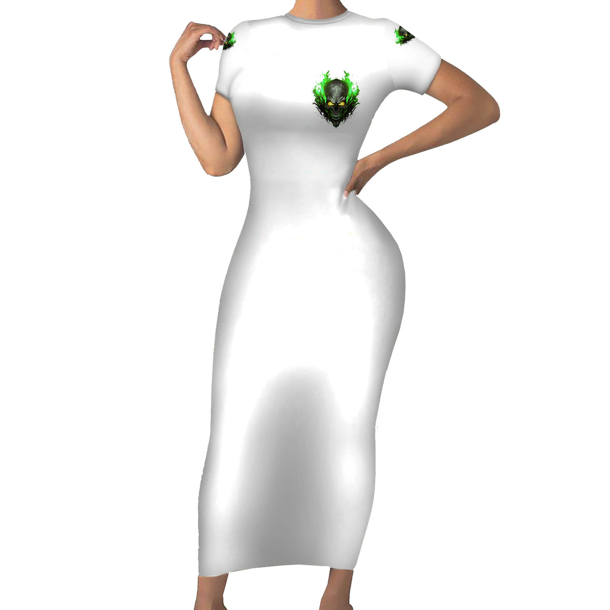 I Can't Go To Hell Fire Eyes Skull Short Sleeve Bodycon Dress - Wonder Print Shop