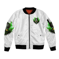 I Can't Go To Hell Fire Eyes Skull Sleeve Zip Bomber Jacket - Wonder Print Shop