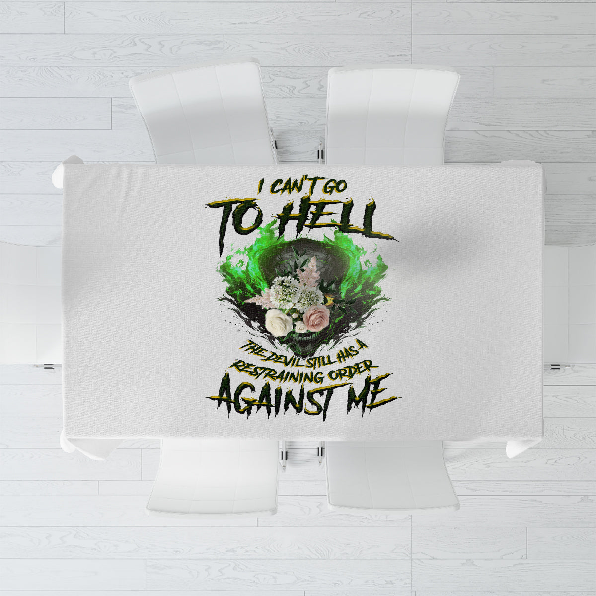 I Can't Go To Hell Fire Eyes Skull Tablecloth - Wonder Print Shop