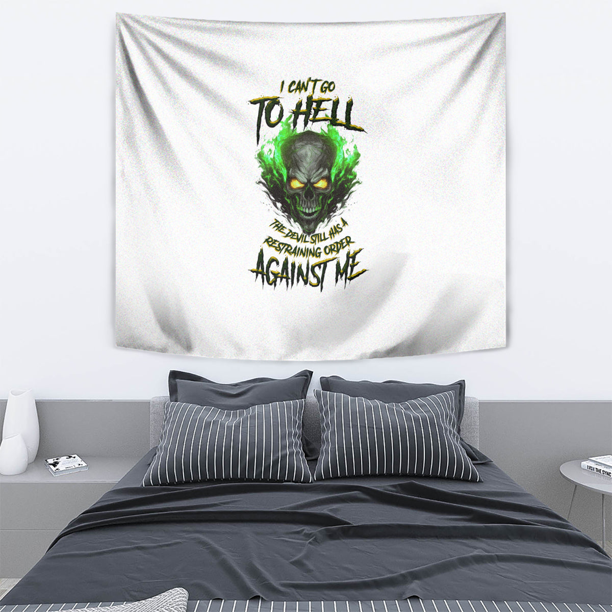 I Can't Go To Hell Fire Eyes Skull Tapestry - Wonder Print Shop