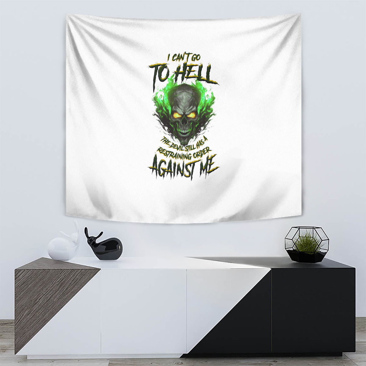 I Can't Go To Hell Fire Eyes Skull Tapestry - Wonder Print Shop