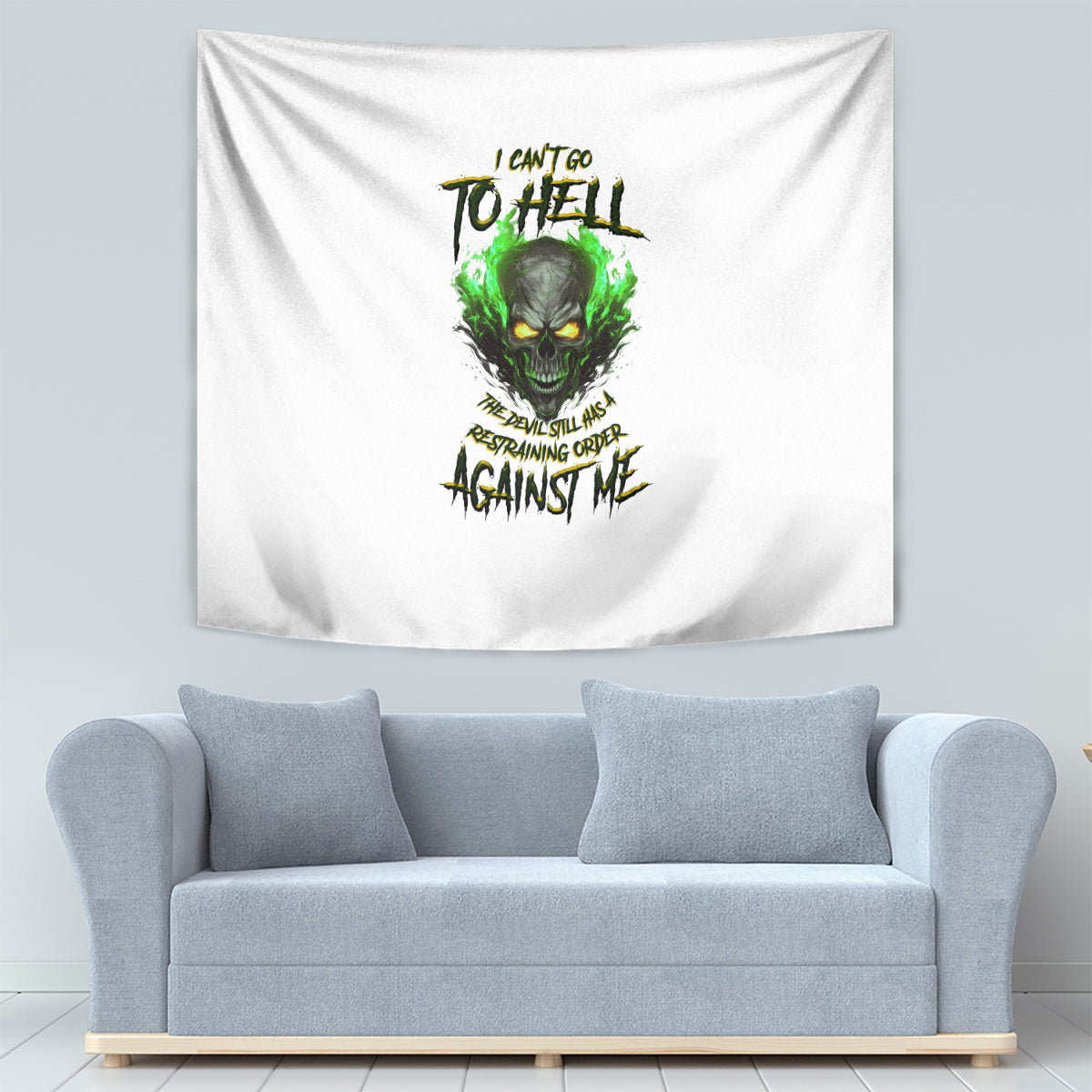 I Can't Go To Hell Fire Eyes Skull Tapestry - Wonder Print Shop