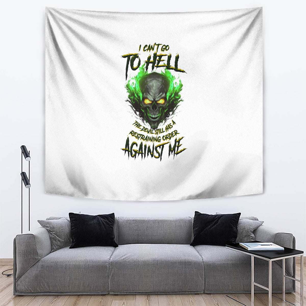 I Can't Go To Hell Fire Eyes Skull Tapestry - Wonder Print Shop