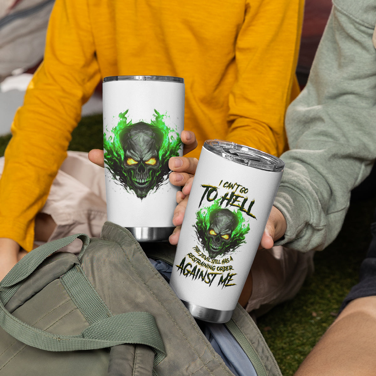 I Can't Go To Hell Fire Eyes Skull Tumbler Cup - Wonder Print Shop