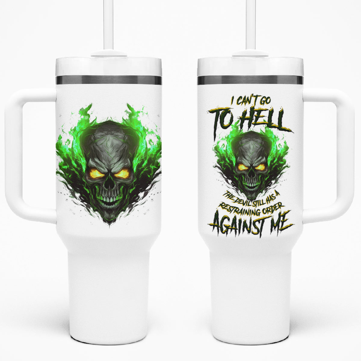 I Can't Go To Hell Fire Eyes Skull Tumbler With Handle - Wonder Print Shop