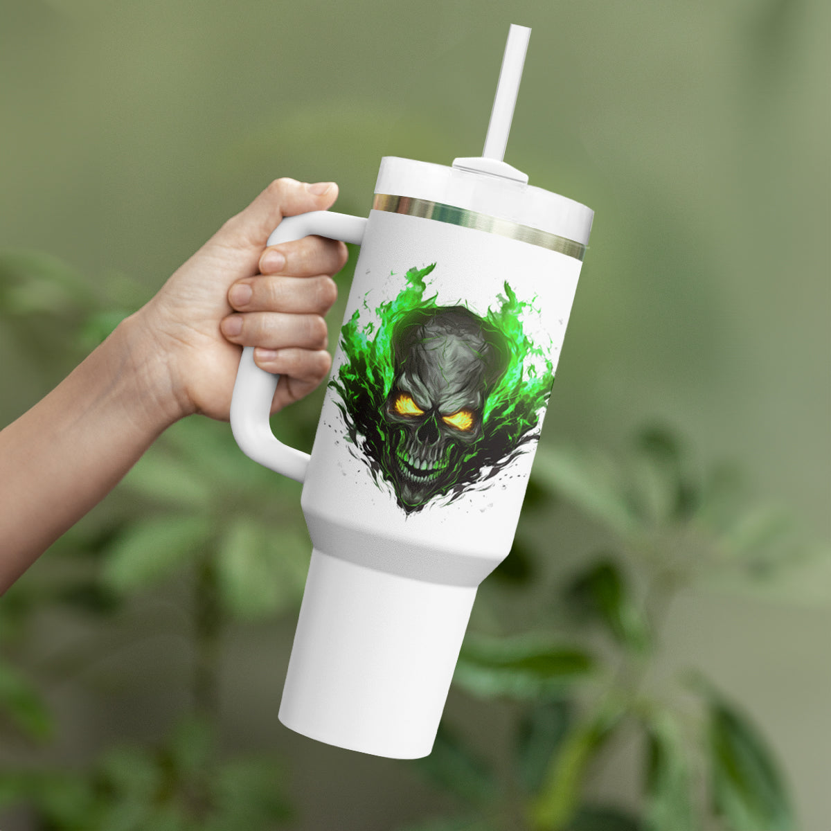 I Can't Go To Hell Fire Eyes Skull Tumbler With Handle - Wonder Print Shop