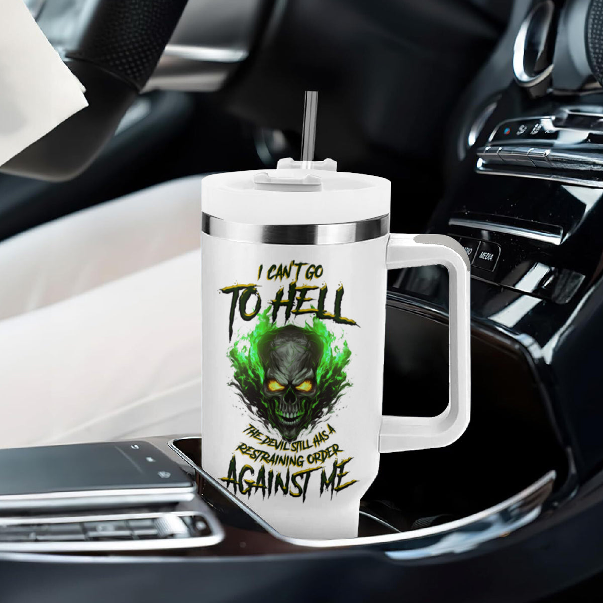 I Can't Go To Hell Fire Eyes Skull Tumbler With Handle - Wonder Print Shop