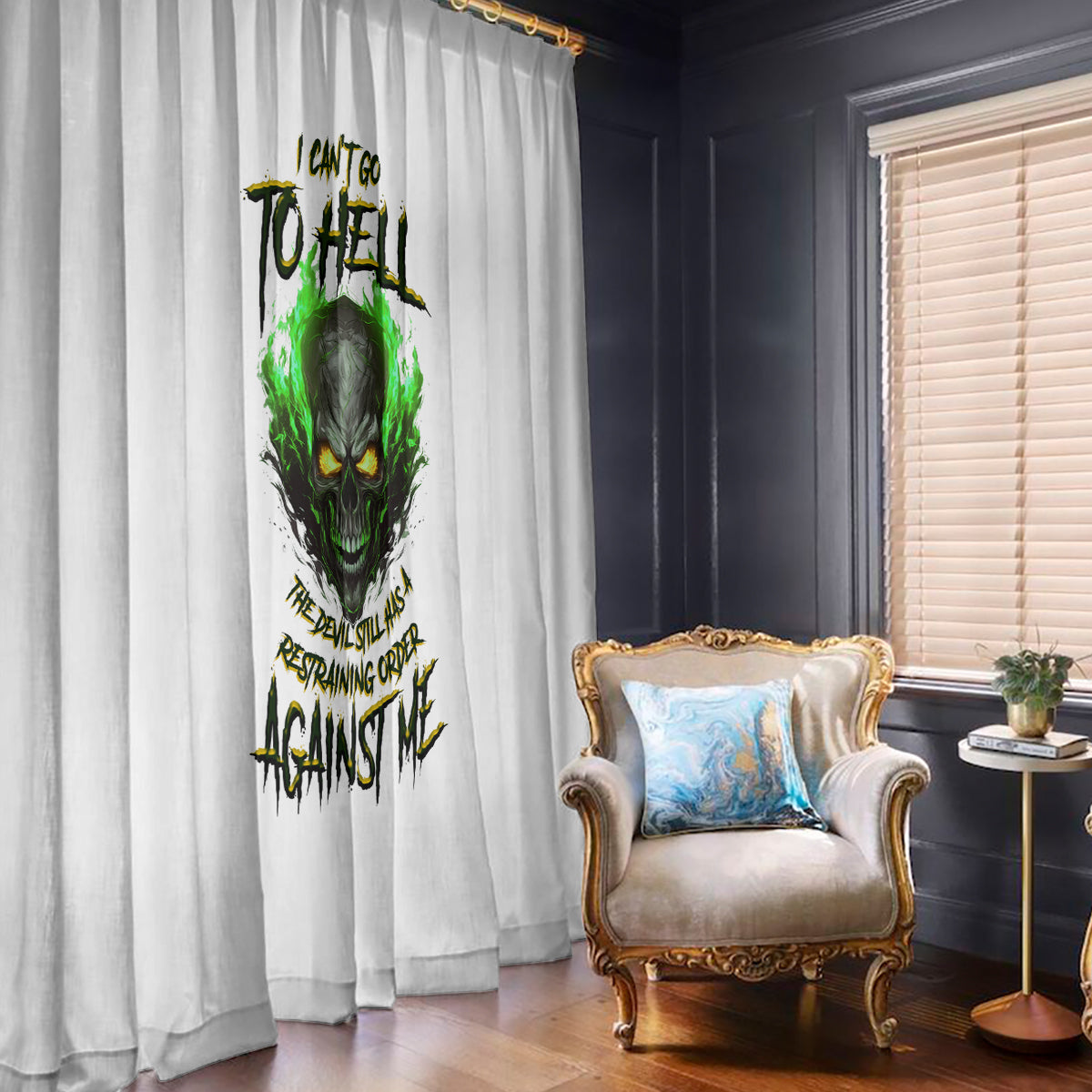 I Can't Go To Hell Fire Eyes Skull Window Curtain - Wonder Print Shop