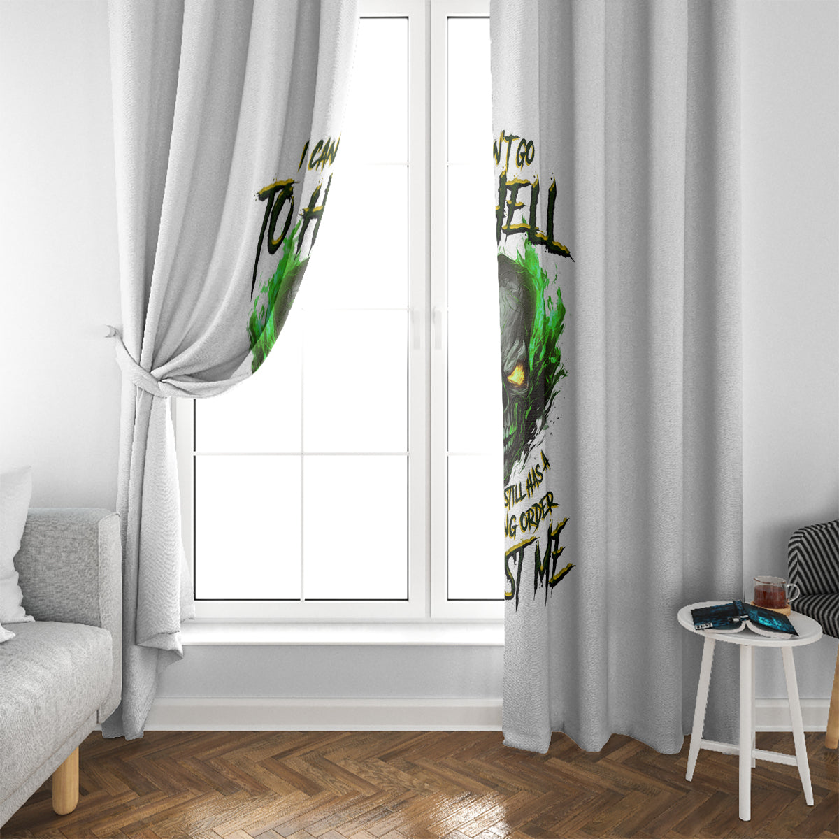 I Can't Go To Hell Fire Eyes Skull Window Curtain - Wonder Print Shop